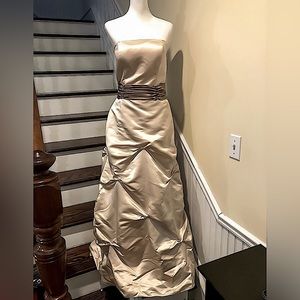 BILL LEVKOFF Taupe Beige Sleeveless Formal Gown with Pickups & Satin Sash Sz 14